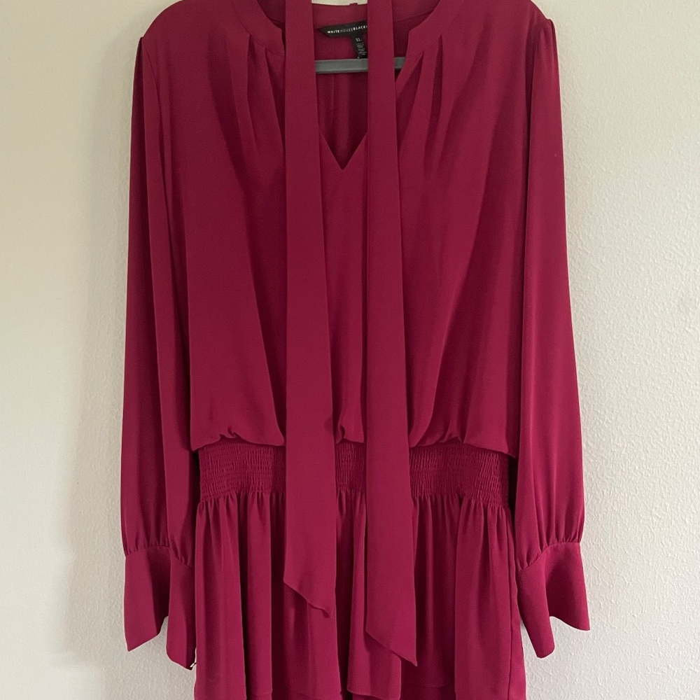 White House Black Market Raspberry Pink Tiered Ruffle Dress Long Sleeved XL